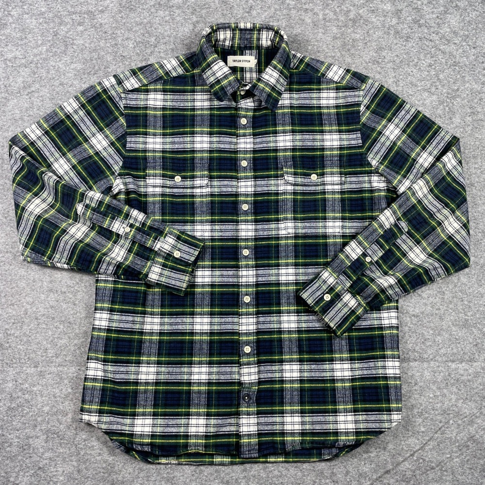 Taylor Stitch Shirt Mens 42 Green Plaid The Yosemite Flannel Organic Cotton